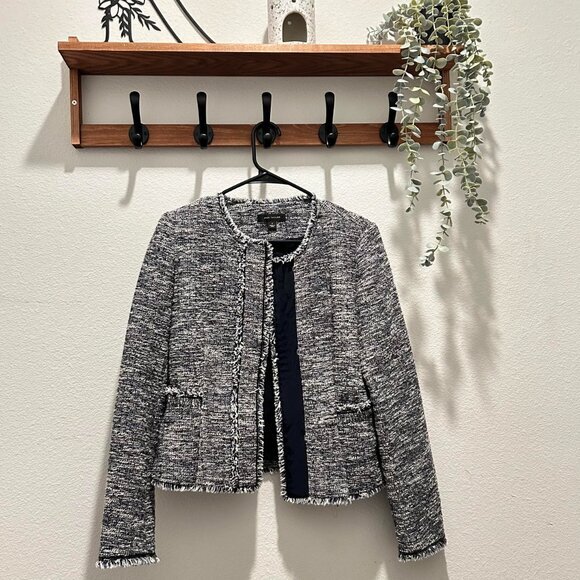 Ann Taylor Long Sleeve Fringe Tweed Peplum Jacket - Picture 1 of 7